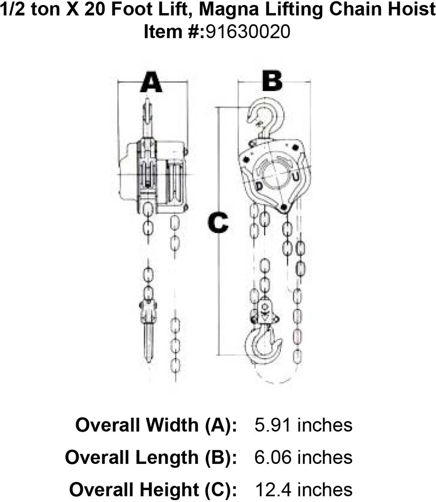 Coil Chains MAGNA Lifting Products CH05020 Hand Chain Hoist 0.5 Ton 20