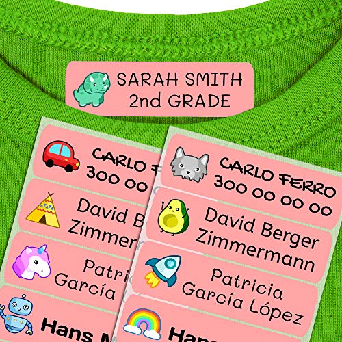 50 Etiquettes Thermoadhésives Personnalisées, de 6 x 2 cm, pour marquer les vêtements. Couleur Rose Basic (Pour le fer)