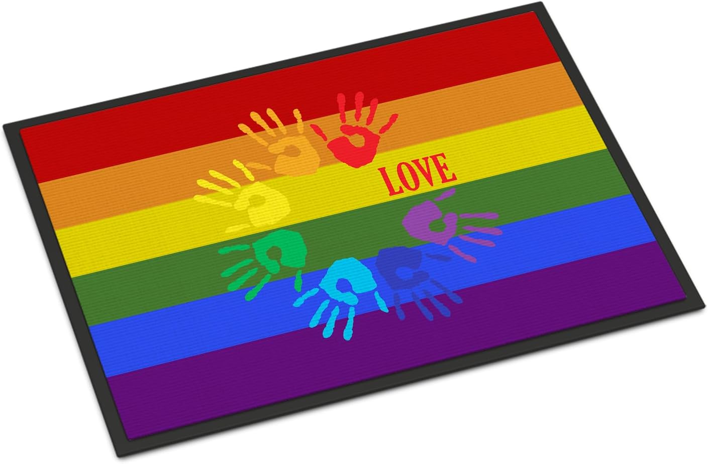 Caroline's Treasures CK8021JMAT Gay Pride Love Hands Doormat 24x36 Front Door Mat Indoor Outdoor Rugs for Entryway, Non Slip Washable Low Pile, 24H X 36W