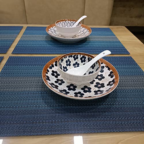 Image of YELONA Rectangular Crossweave Woven PVC Vinyl Non-Slip Insulation Heat-Resistant & Waterproof Stain Resistant Washable Placemat for Dining & Kitchen Table-(Blue,Set of 6)