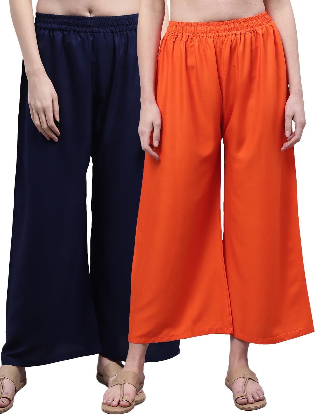 Pack of 2 Flared Women Dark Orange Viscose Rayon Palazzo Combo-image-36