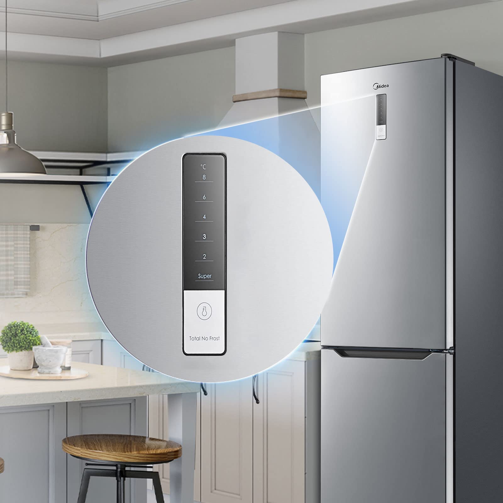 Midea 310L Kühlschrank mit gefrierfach, 188cm, NoFrost, GMCC Kompressor | Allaround Cooling, Digital Control, 42dB, 224L Kühlteil+86L 4 Sterne Gefrieren( -24℃), 224KWh/Jahr, Energieklasse E