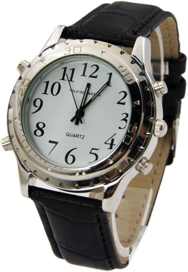 Talking Wrist Watch with Alarm, Analog Hands and Digital Talking Clock (Black)