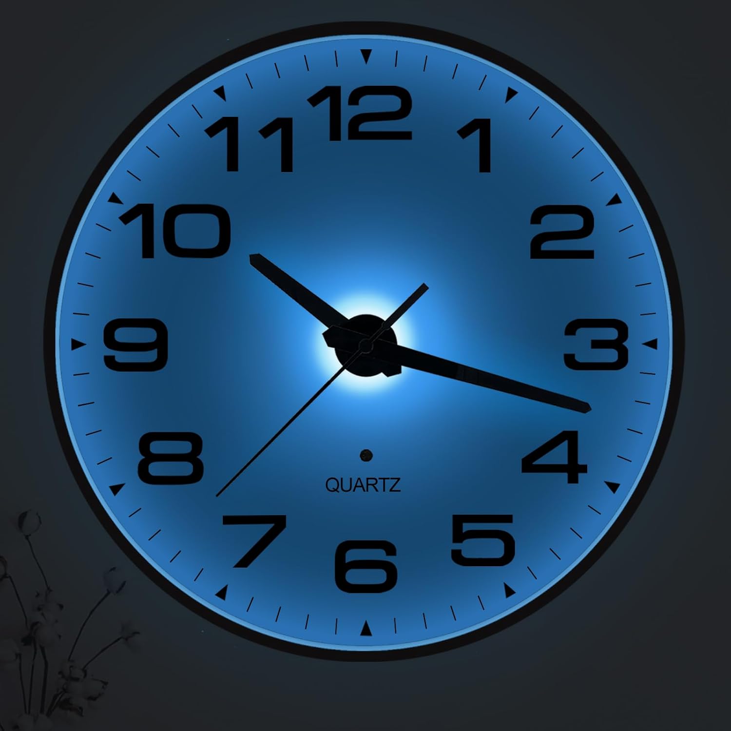 JoFomp Lighted Wall Clocks Battery Operated, 10 Inch Wall Clock for Bedroom Night Glow, Night Light Wall Clock Silent, Glow in The Dark Wall Clocks for Living Room Decor, Light Sensor - Auto Lighting Blue Light 10 Inch