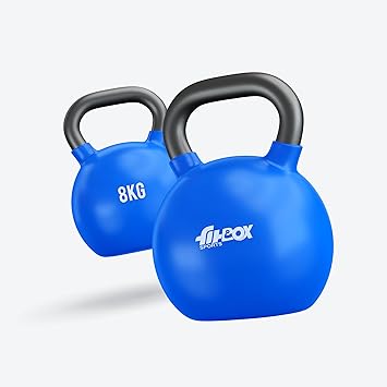 FitBox Sports Premium Kettlebell 8kg Cast Iron Vinyl Coated Solid Kettlebell for Exercise & Fitness | Strength Training for Home Gym - Blitz Blue - image, photos