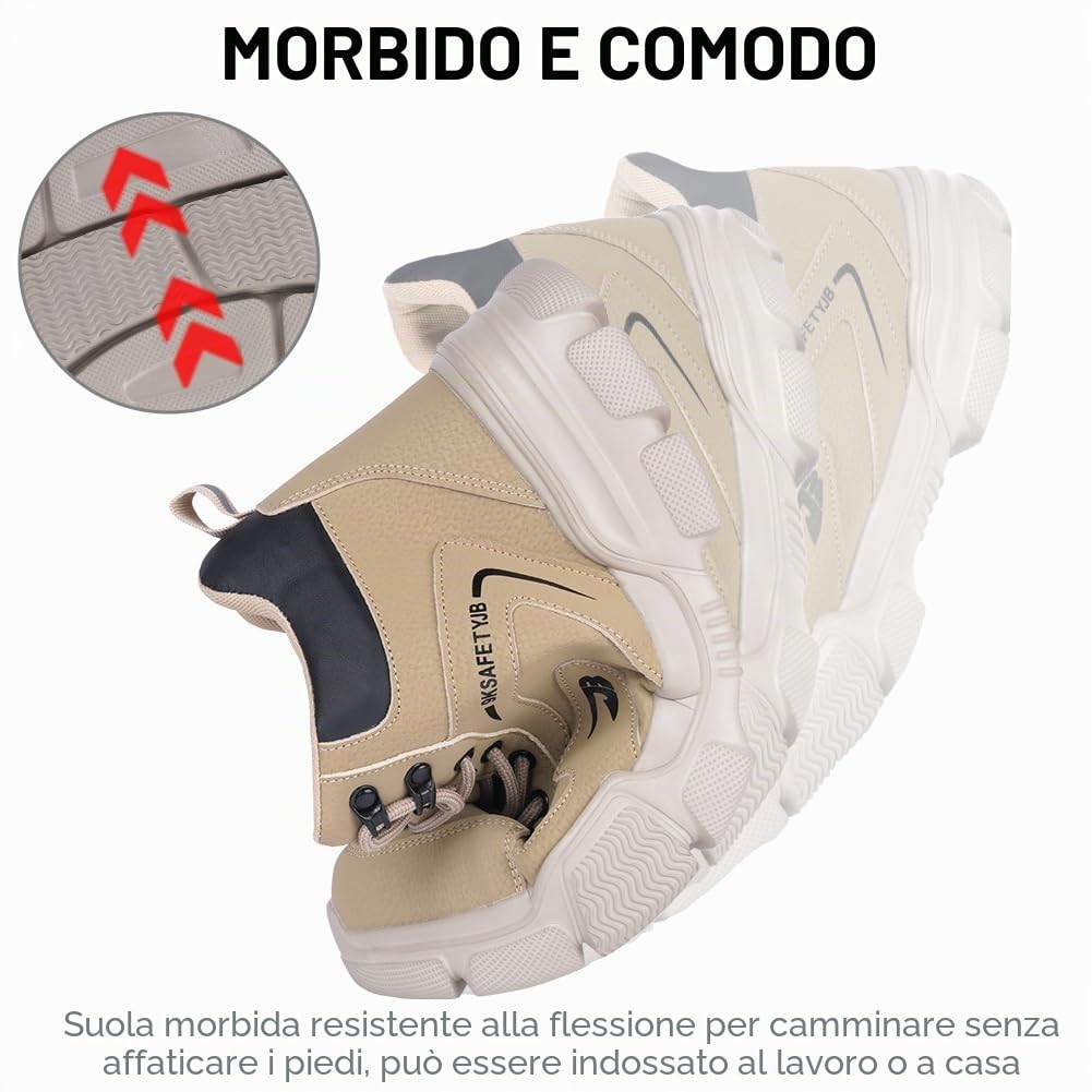 OFFCUP Scarpe Antinfortunistiche Uomo Donna, Sicurezza Scarpe da Lavoro, Pelle Sportive Sicurezza Scarpe con Punta in Acciaio Invernali Scarpe Protettive Industriali Antiscivolo Impermeabili