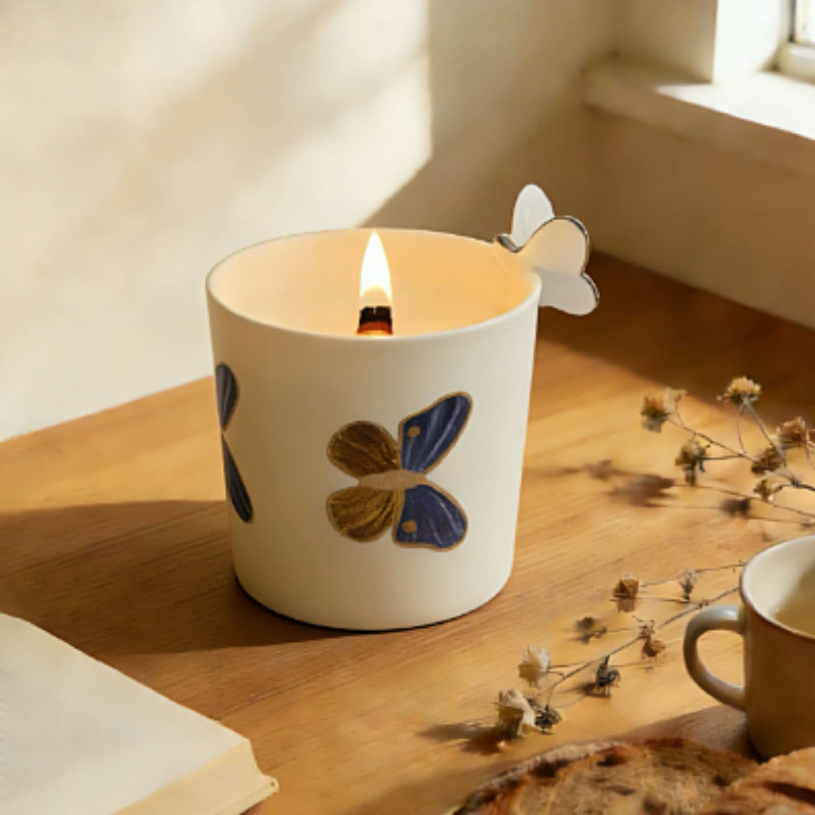 Velas de cerámica hechas con cera de soja y aceites esenciales botánicos, vela perfumada reutilizable de larga duración for dormitorio y oficina(Vanilla)
