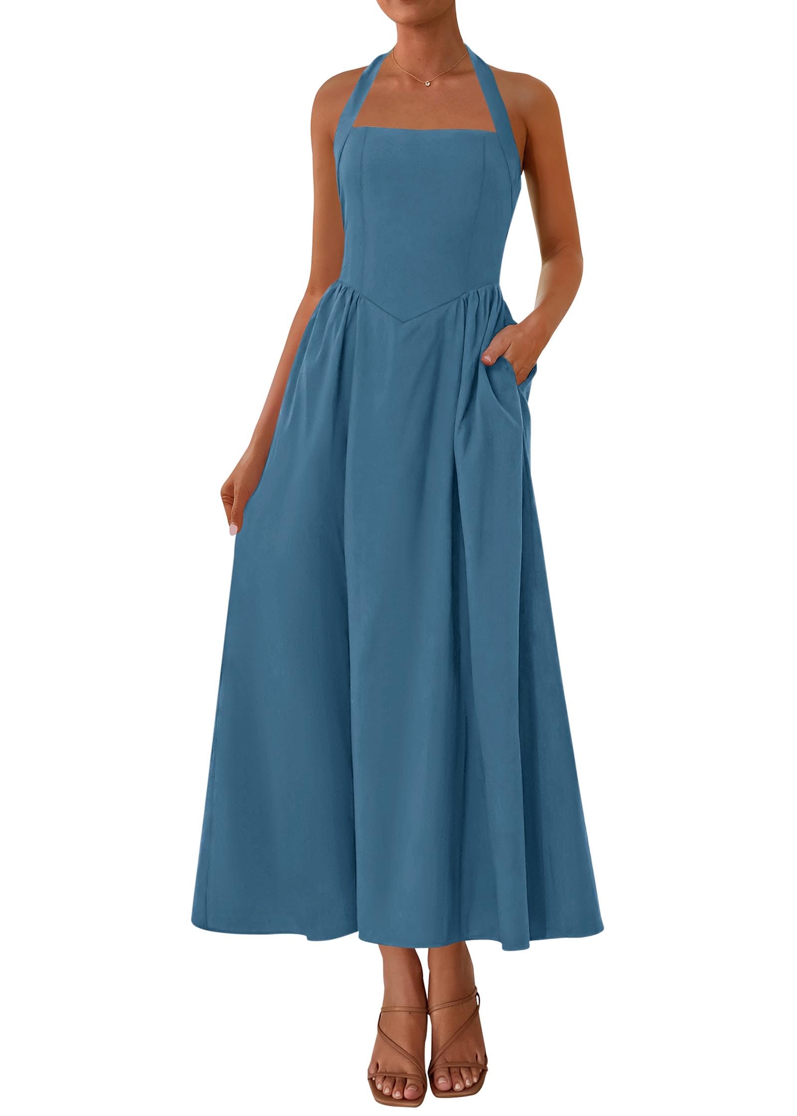 KIRUNDO Summer Dresses for Women 2026 Halter Maxi Wedding Guest Party Cocktail Semi Formal Elegant Classy Long Sundress