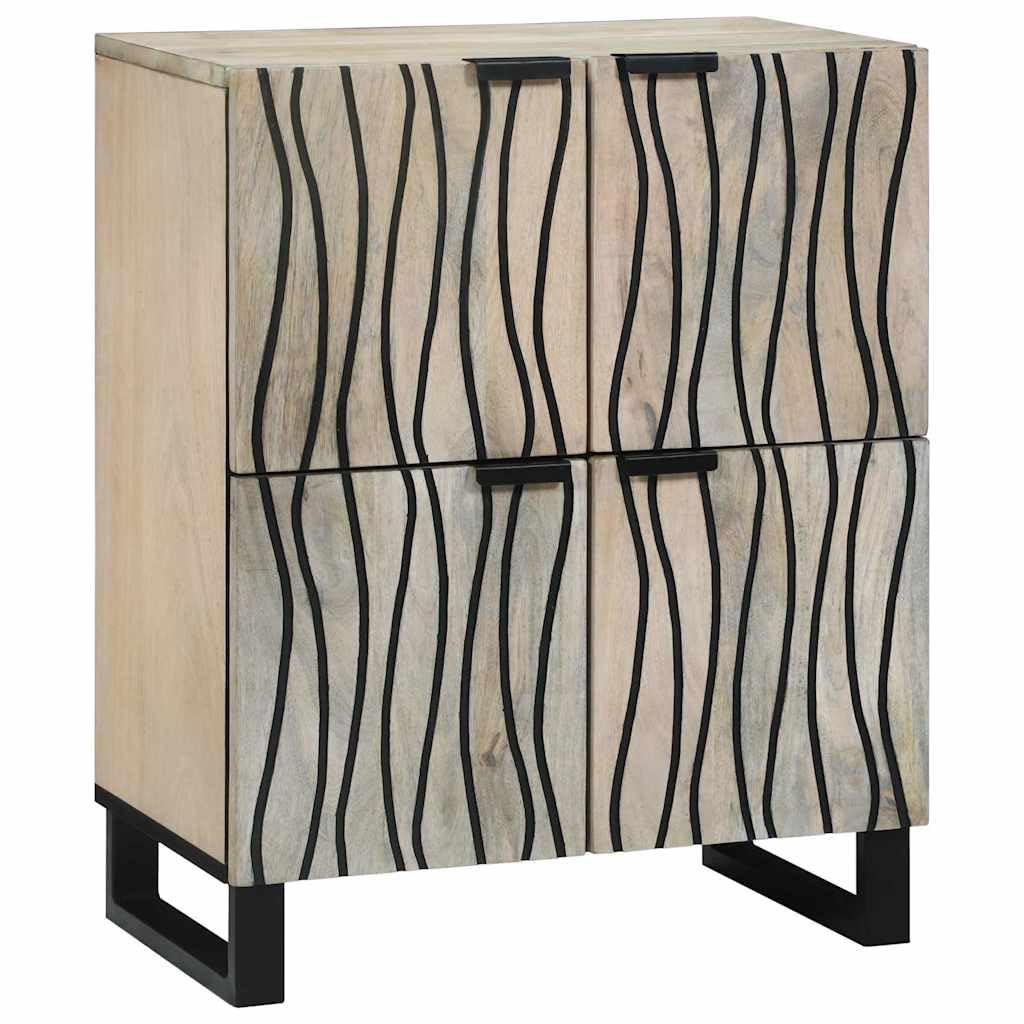 Madera maciza de mango rústico para sala comedor estudio acabado ondulado | Gabinetes y estantes de almacenamiento de medios Blanco Negro con puertas, armario aparador rustico de madera maciza de mango