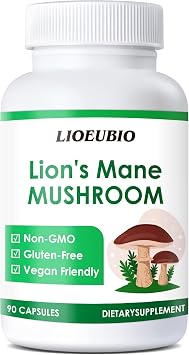 LIOEUBIO Mushroom Complex with Lions Mane, Reishi, Cordyceps & Vitamin C, Non-GMO, 90 Vegan Capsules