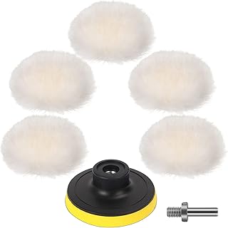 Wool Buffing Pad,Drill Polishing Kit,7 Pieces Drill Buffer with M10 Drill Adapter,3 inch Bonnets Waxing Buffer Discs Wheel Kit for Painted Metallic Surfaces, Car, Truck, Bike