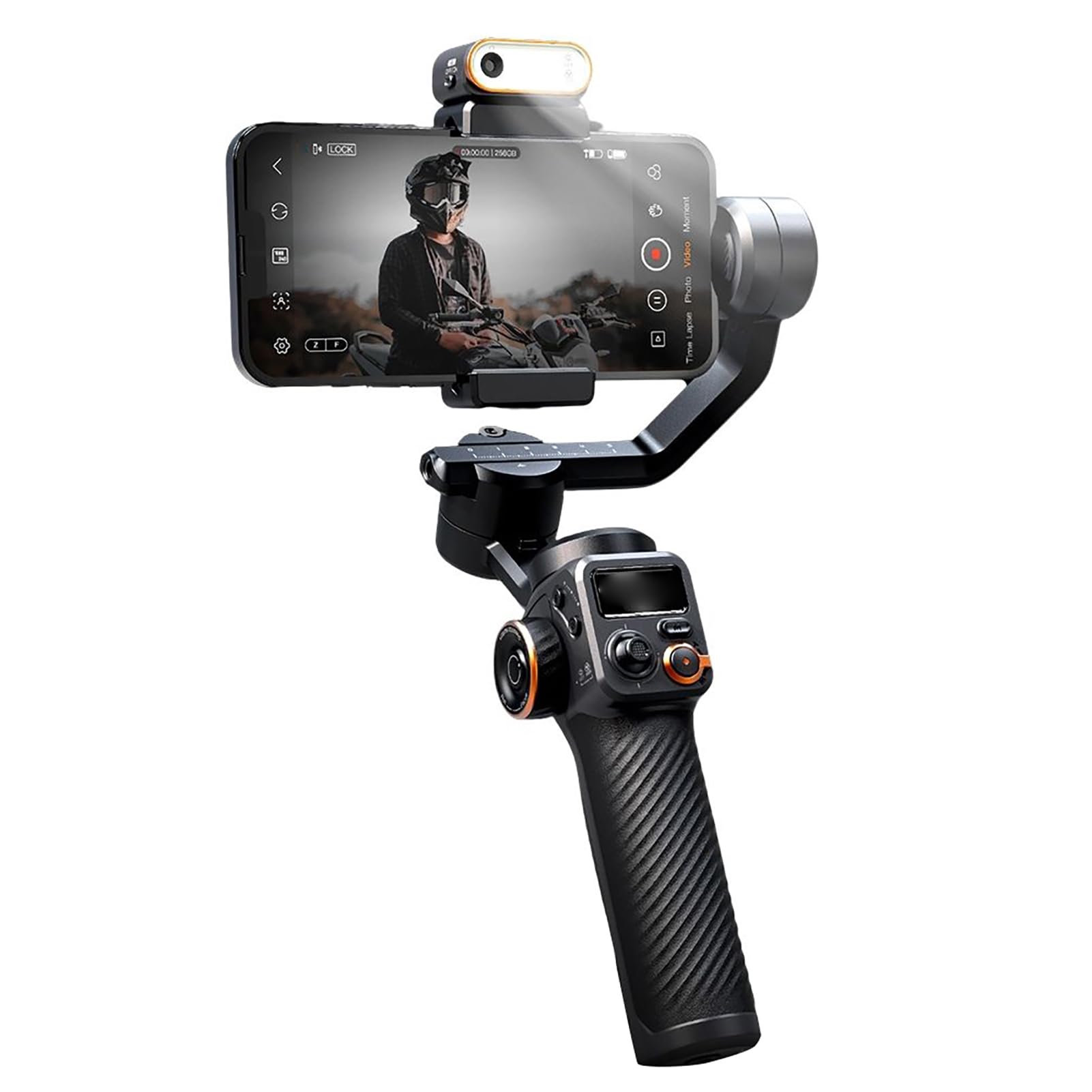 Stabilizzatore Gimbal con migliorata stabilizzazione dell'immagine a 3 assi, sensore di visione AI, rotazione di 360°, carico di 400 g e funzione di ricarica integrata per il tuo smartphone