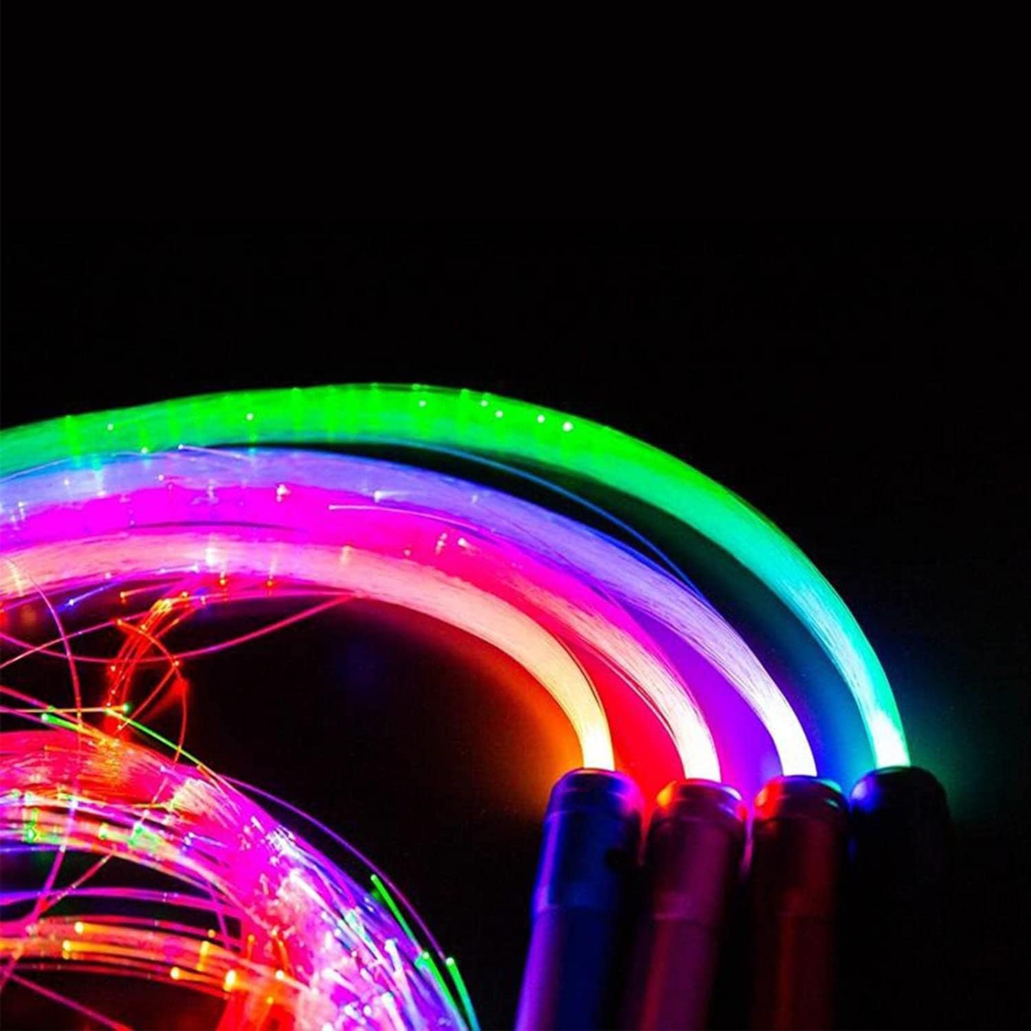Látigo De Fibra Óptica LED, Látigo Espacial De Danza Giratorio De 360°, 4 Modos De Luz, 7 Colores, 23 Efectos De Luz para Espectáculos Fiesta EDM,Festival De Música Espectáculos Green Handle