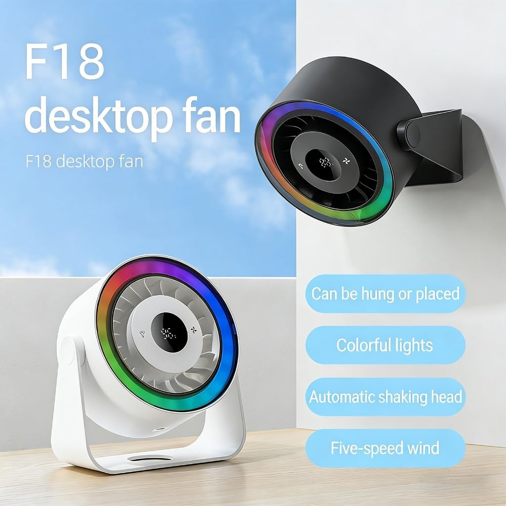 Quiet Table Fan With Colorful Light Portable Low Noise Air Coolers Tool
