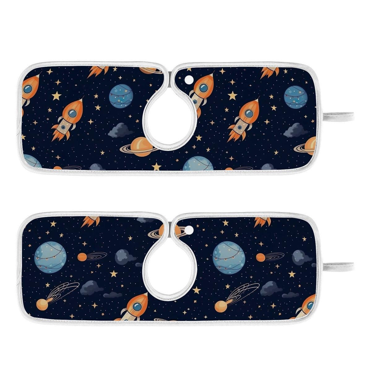 FULUHUAPIN 2 Pack Cute Rocket Kitchen Faucet Splash Catcher Absorbent Mat, Polyester Sponges Machine Washable Quick Dry Drying Mat, Sink Accessories 23'' x 5'' 20324096