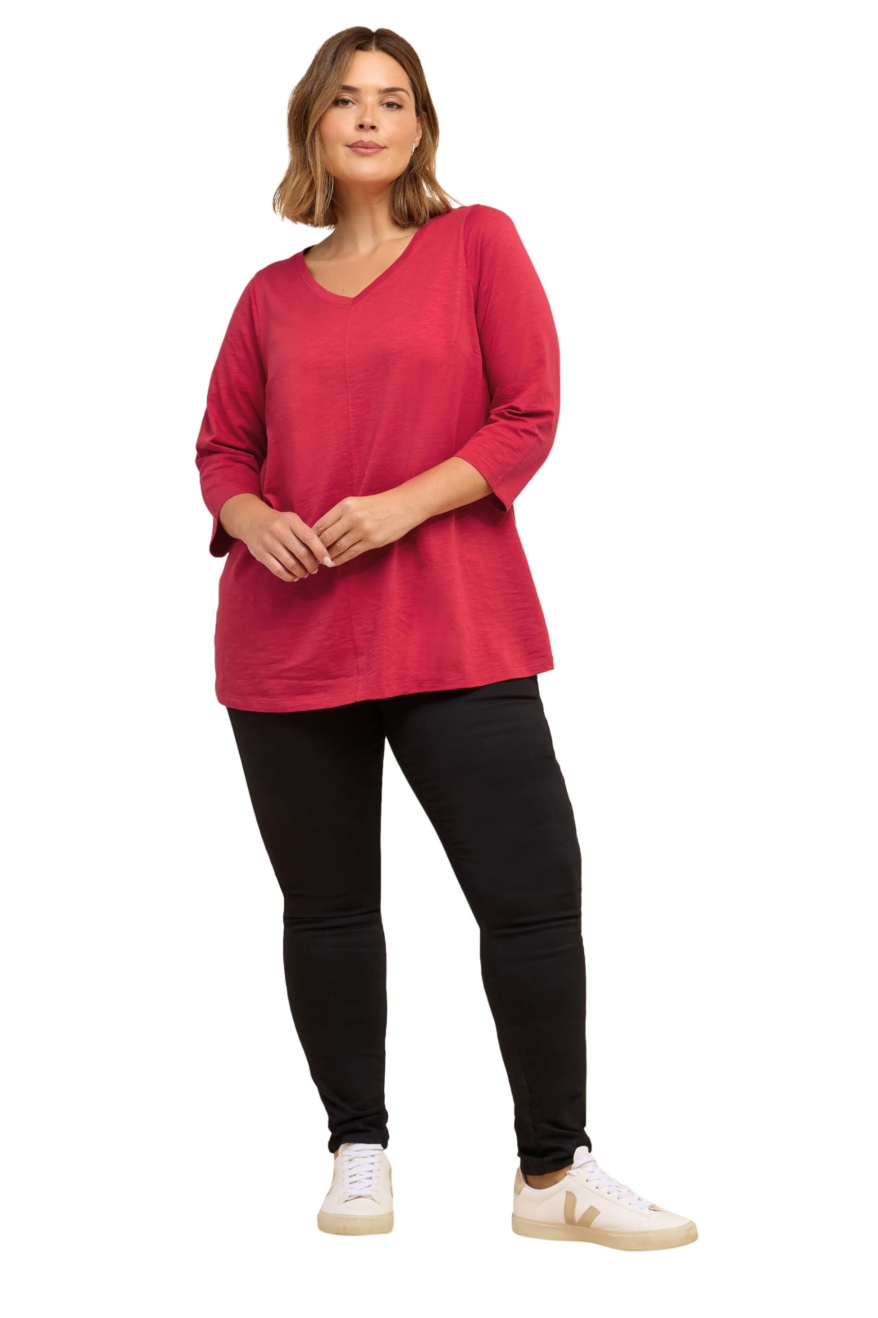 Evans Women's Red Curve V-Neck Cotton Top - Plus Size Curve
