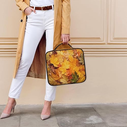 Miniatura 5 de Bolsa de maquillaje de viaje para mujer, grande, cuadrada, portátil, profesional, de tren de coqueta, estuche de cosméticos con asa, patrón de hojas