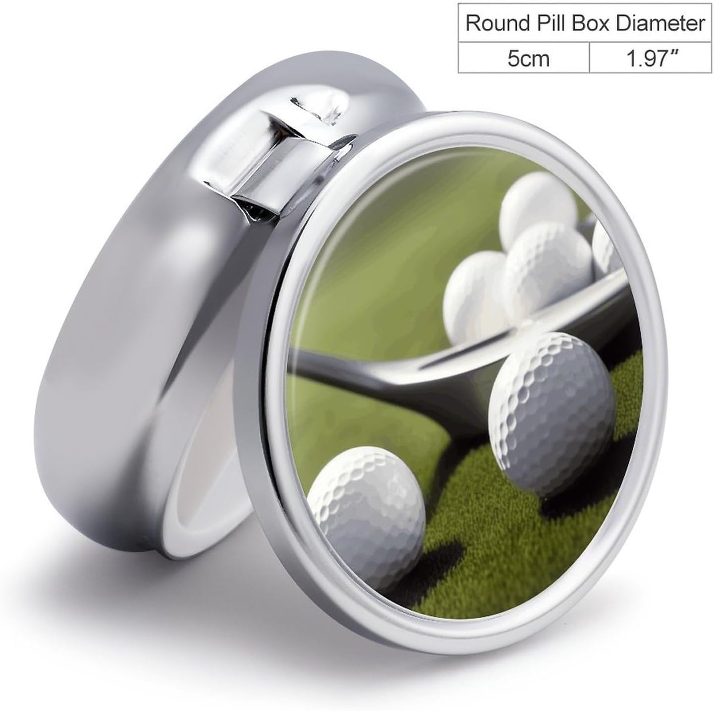 Round Daily Golf Pill Case with 3 Compartment & Mirror image 2