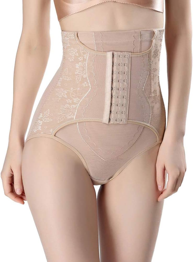 Ceestyle Frauen Hallo-Taille Shapewear Trainer, Polyamid-Haken-Augen-Verschluss 4 Stahl ohne Knochen Bauch Control Shaper Höschen Beige
