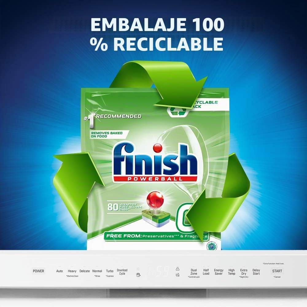 Finish 0% Pastillas para lavavajillas sin conservantes ni fragancias, 80 pastillas