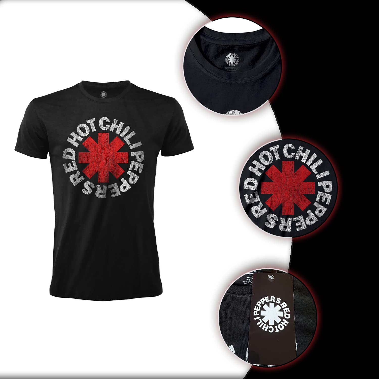 Red Hot Chili Peppers T-Shirt Logo Rock Music Officiel Noir Coton Unisexe Adulte Garçon