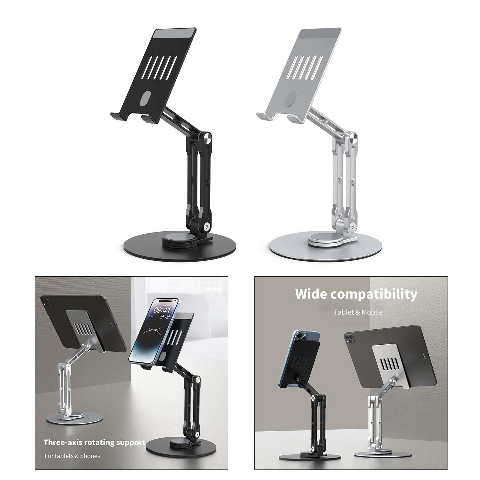 Soporte para teléfono móvil, soporte plegable para tableta, soporte de teléfono de escritorio, a prueba de golpes, 3 ejes, soporte giratorio de 360 grados, soporte para tableta plegable