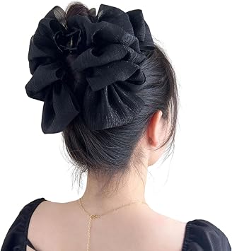 Bow Bubble Clips, Chiffon Silk Hair Clips, Elegant Hair Styling Accessories for Women Girls - Large Claw Clips for Thick Hair