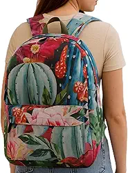 Mochila Casual Flor Floral Feminina em Nylon Leve Resistente com Bolso Externo com Zíper Alças Acolchoadas Ajustáveis Para Trabalho Faculdade Passeio Espaço Interno Amplo