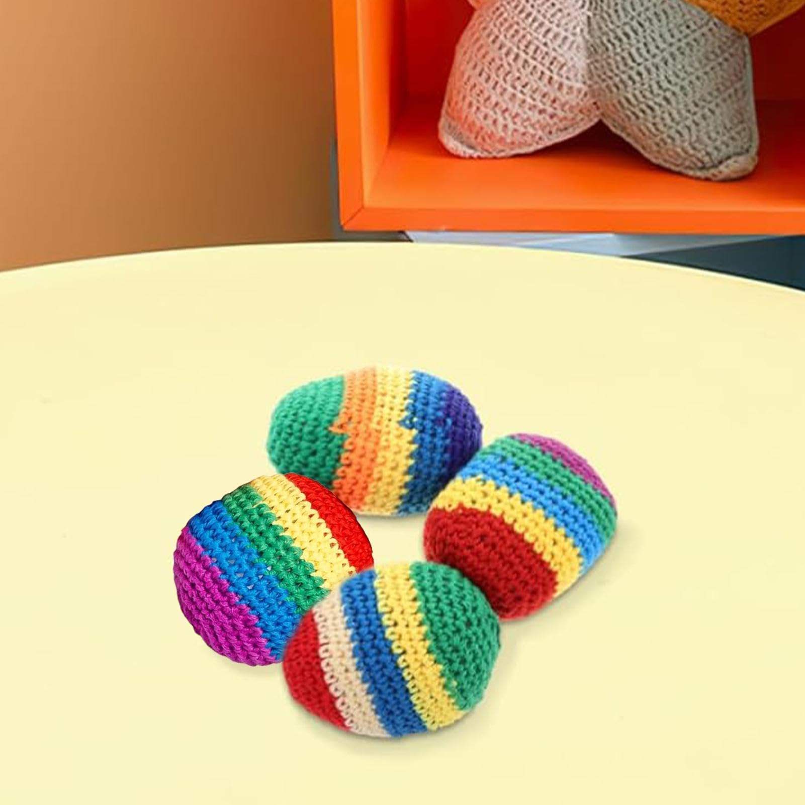 Hacky gestrickter Ball, tragbar, bunt, handgefertigt, 6 Stück, handgestrickt, für Erwachsene, Teenager, Anfänger, Gruppenspiele, Outdoor-Sport, Partys, Reisen, Gia