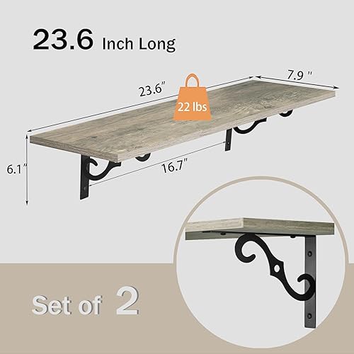 Miniatura 3 de DINZI LVJ Estantes largos de pared, estantes flotantes grandes de 23.6 pulgadas, juego de 2, estante de exhibición de granja montado en la pared