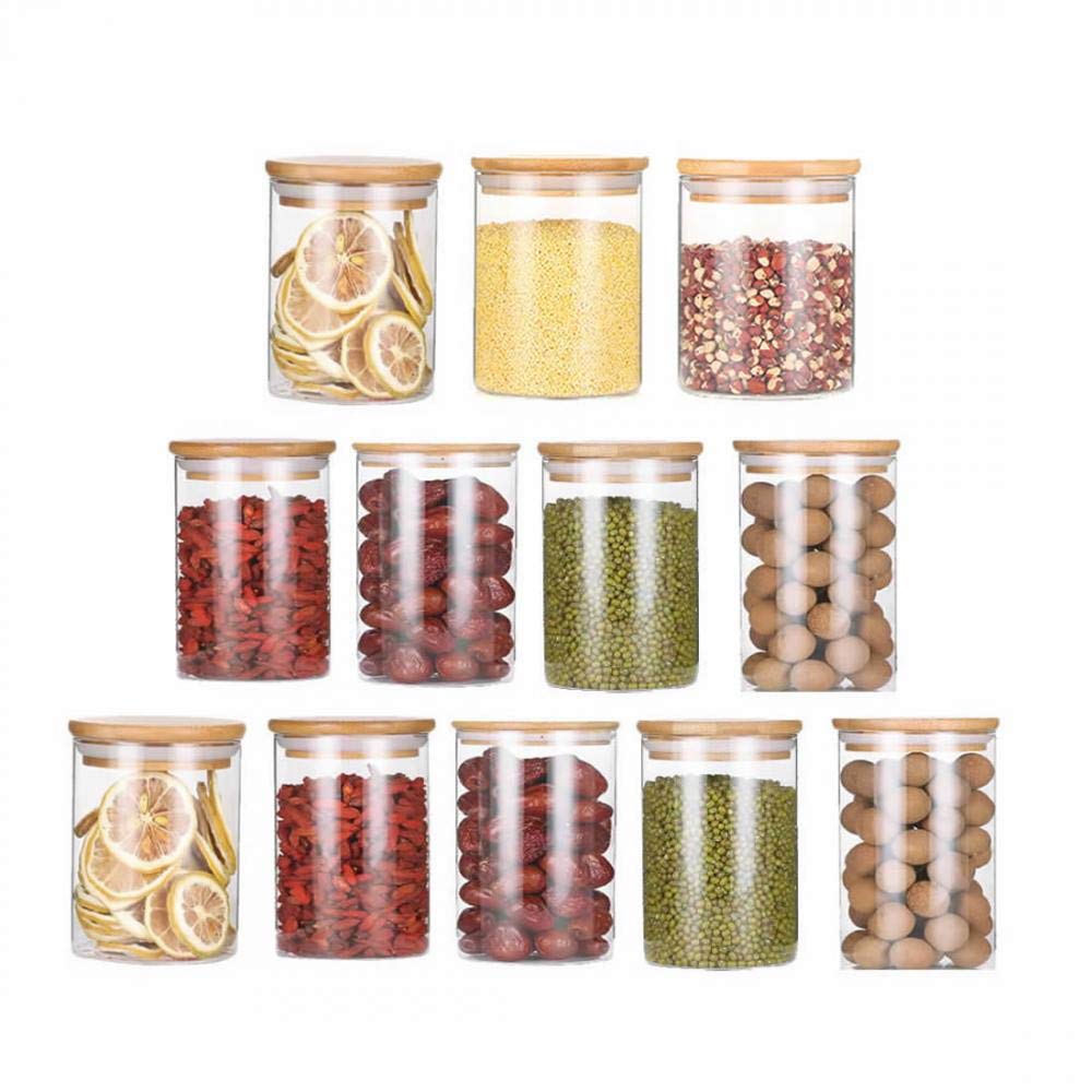 Buy 200ml Glass Jars with Bamboo Lids Set of 12, Air Tight Kitchen Food