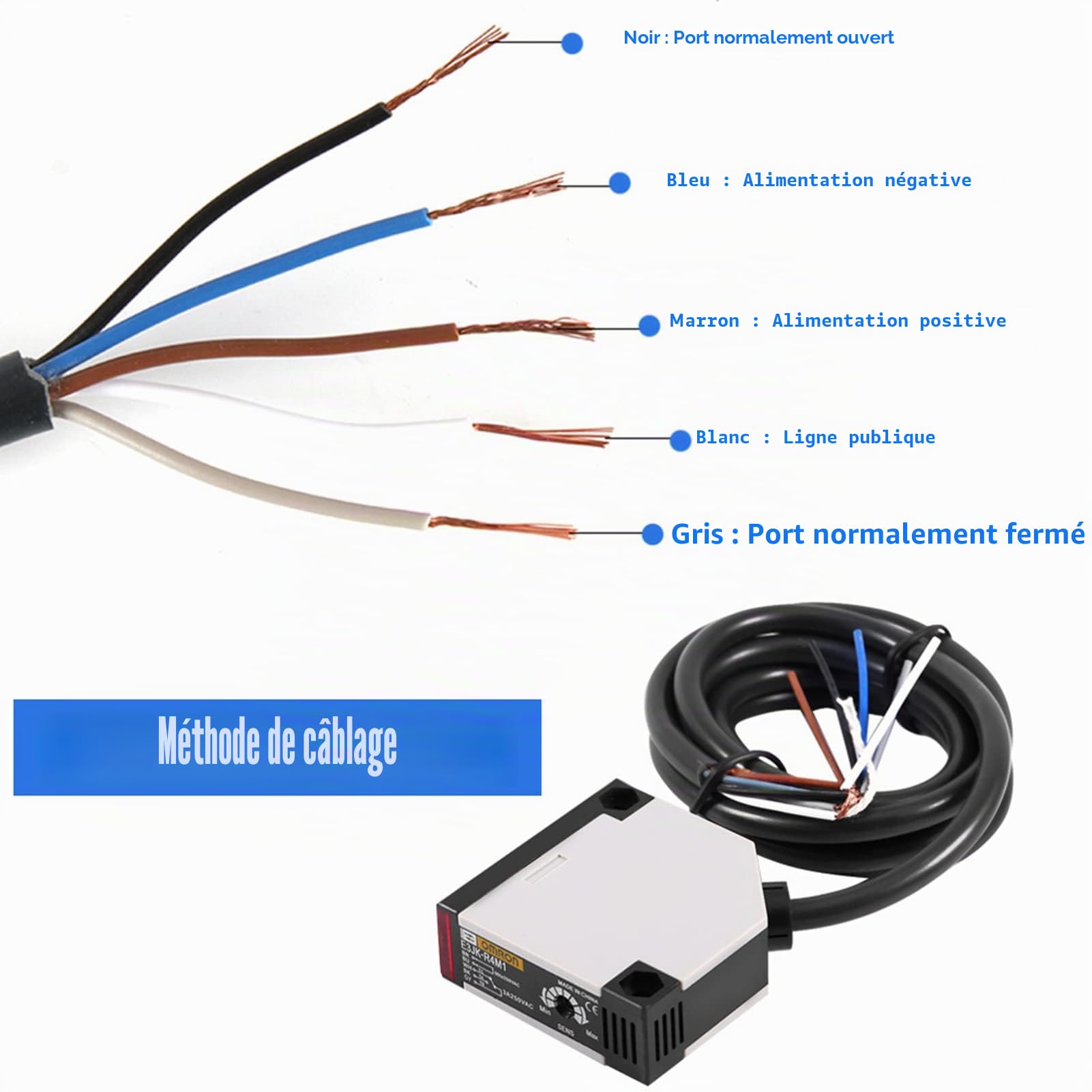 Réflecteur photocellulaire AC 90-250 V 3 A Capteur pour barrière photoélectrique E3JK-R4M1 Interrupteur pour capteur de réflexion miroir Interrupteur
