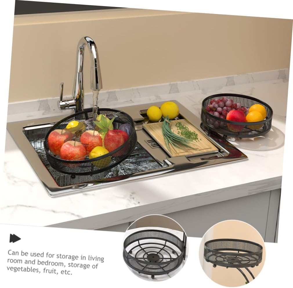 2tier Detachable Metal Fruit Basket Organizer for Kitchen Counter Black Hanging Storage Bins for Fruits and Vegetables Space-saving Produce Holder with Hooks