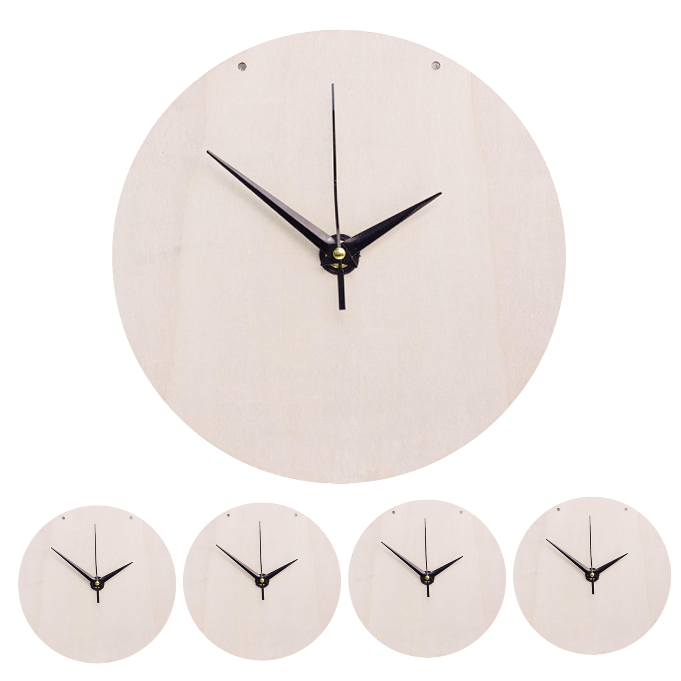 Bemonew 5 Set DIY Clock Kit, Unfinished Wood Clock Face for Crafts Blank Round Dial with Movement Set for Kids Adults, 9 Inch