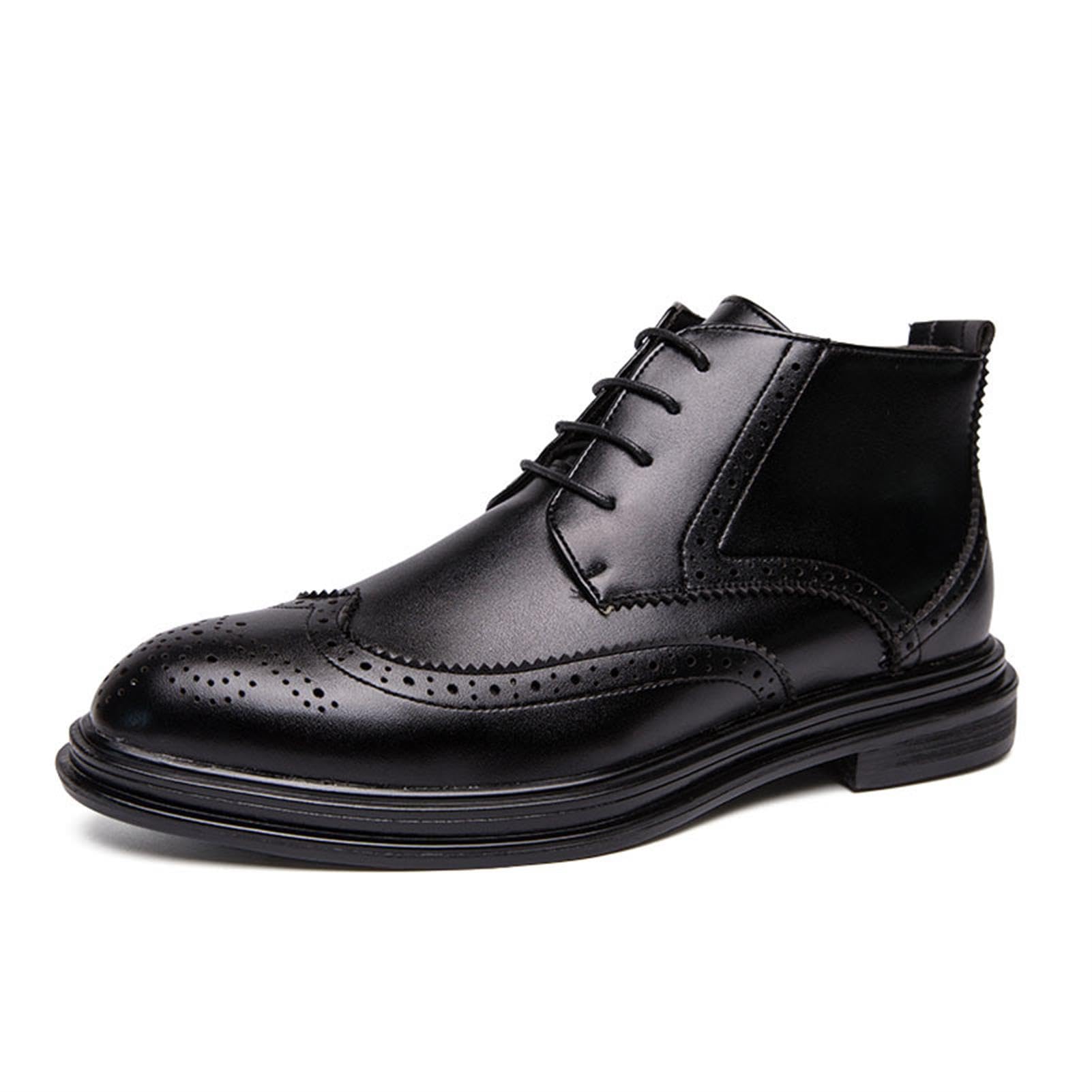 Stivaletti Uomo Pelle PU Brogue Scarpe Eleganti Casual Lavoro | Stivali Uomo Pelle PU Stringati Brogue Eleganti Antiscivolo Suola Gomma Cerimonia Ufficio Affari Tempo Libero
