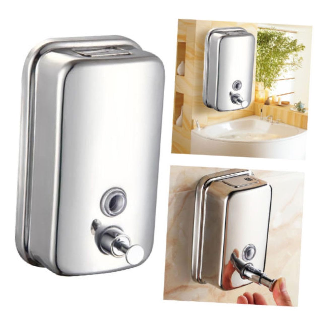 SOLUSTRE Dispensador Champú de Jabón Líquido Inoxidable Acero Loción de 500ml Bomba y Diseño Plata Resistente y Moderno para Adecuado para Baño y Cocina