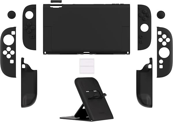 PlayVital per Switch 2 Cover Rigida Dockable, Custodia Protettiva Supporto Pieghevole Accessori per Nintendo Switch 2 Console, Copri Tasti & Gommini per Joycon 2, Nero - 2