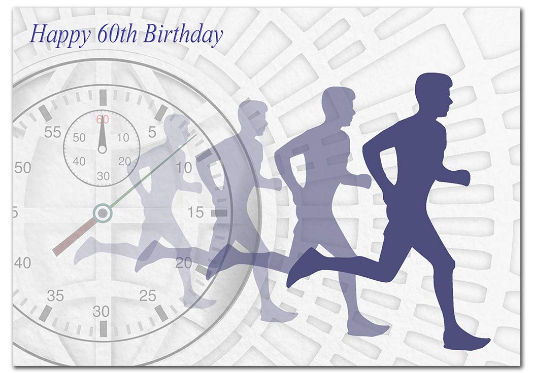 Extra Large 60th Birthday Card for Men - XL Big thick A4 size - Special Age Year - Cool Running Man Sports Theme Art - Traditional Greeting Him Male - Huge Happy Wishes - UK Eco-Friendly — image 1