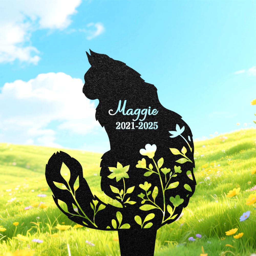 funuricc Cat Memorial Gifts for Loss of Cat, Personalized Pet Grave Marker, Custom Metal Memorial Garden Stake, Pet Headstone, Cat Burial Stake, Cat Statue, Outdoor Garden Decor, Engraved Name Sign