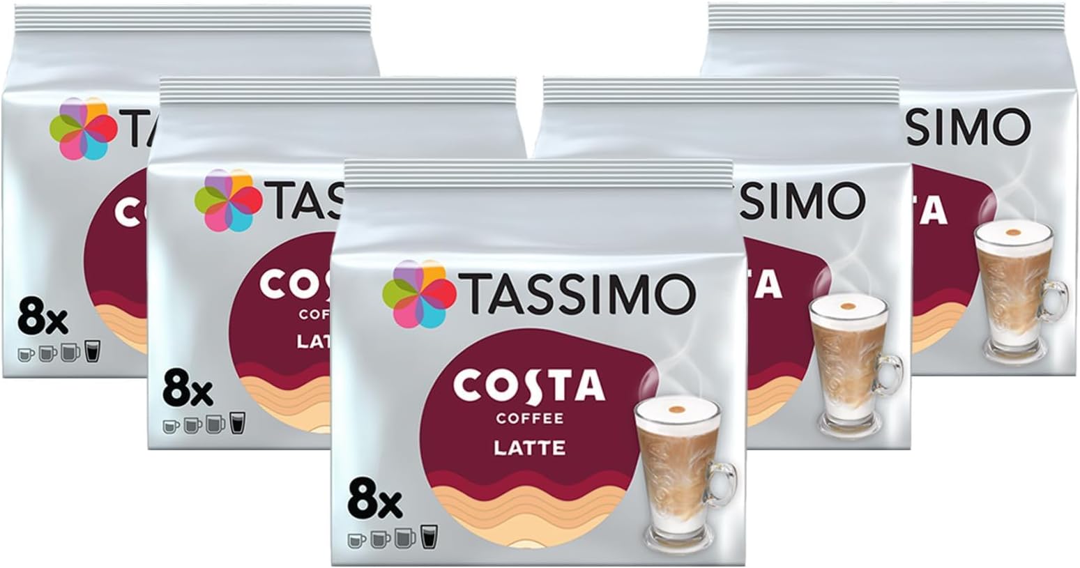 Costa Latte Medium Roast Coffee Pods x8 (Pack of 5, Total 40 Drinks)