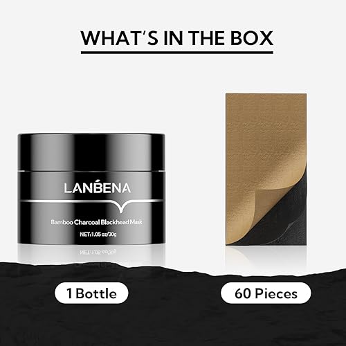 Miniatura 8 de LANBENA Mascarilla eliminadora de puntos negros de carbón de bambú 2.0, 60 tiras nasales, mascarilla facial para despegar los poros, purificador de
