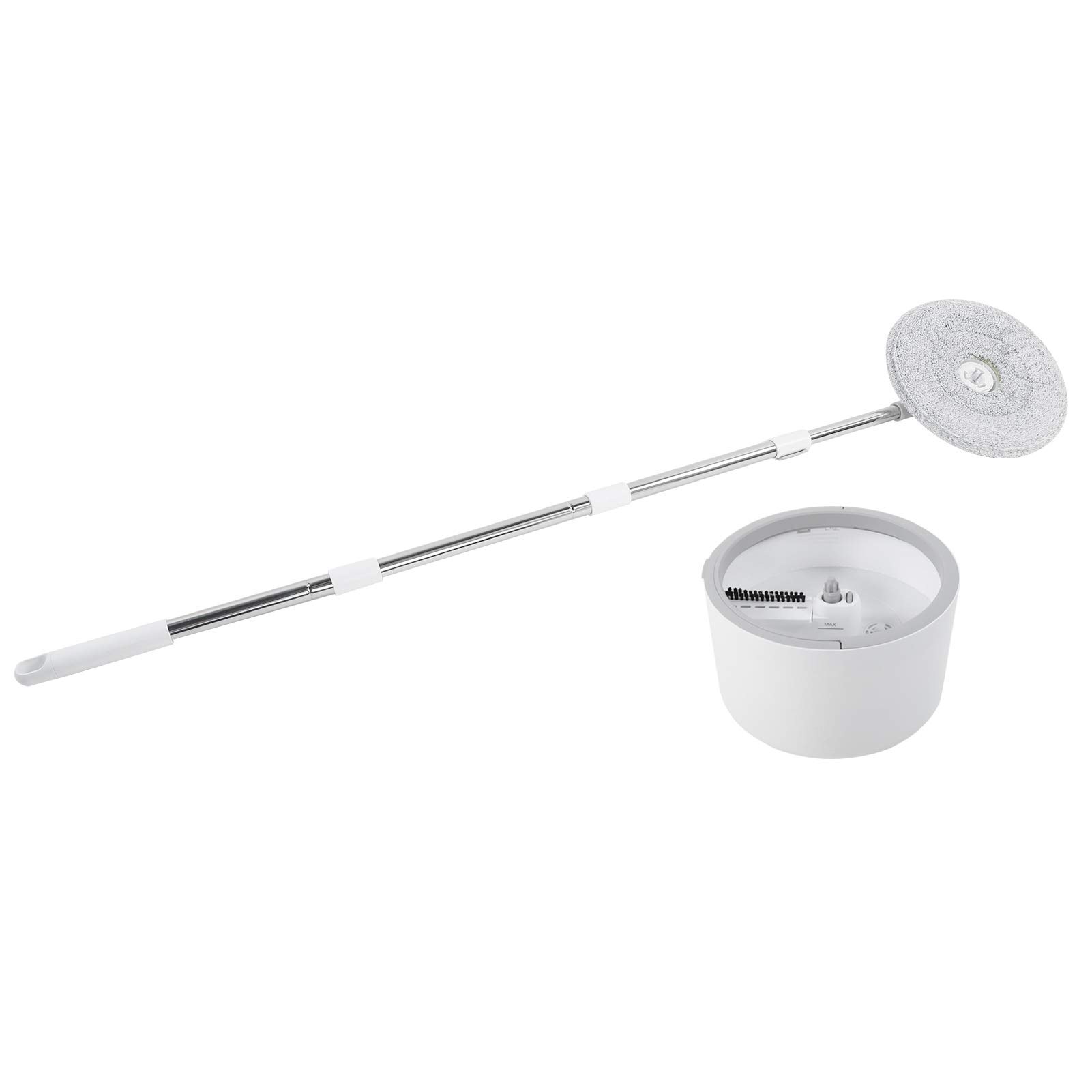 Juego de fregona giratoria universal y cubo para una fácil limpieza en casa con paño de microfibra y mango de acero inoxidable