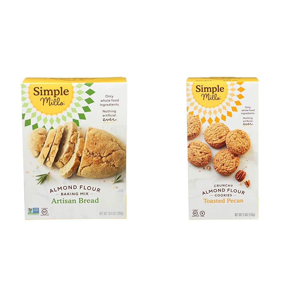 Simple Mills Almond Flour Baking Mix, Gluten Free Artisan Bread Mix, Made with whole foods & Almond Flour Toasted Pecan Cookies, Gluten Free and Delicious Crunchy Cookies, Organic Coconut Oil