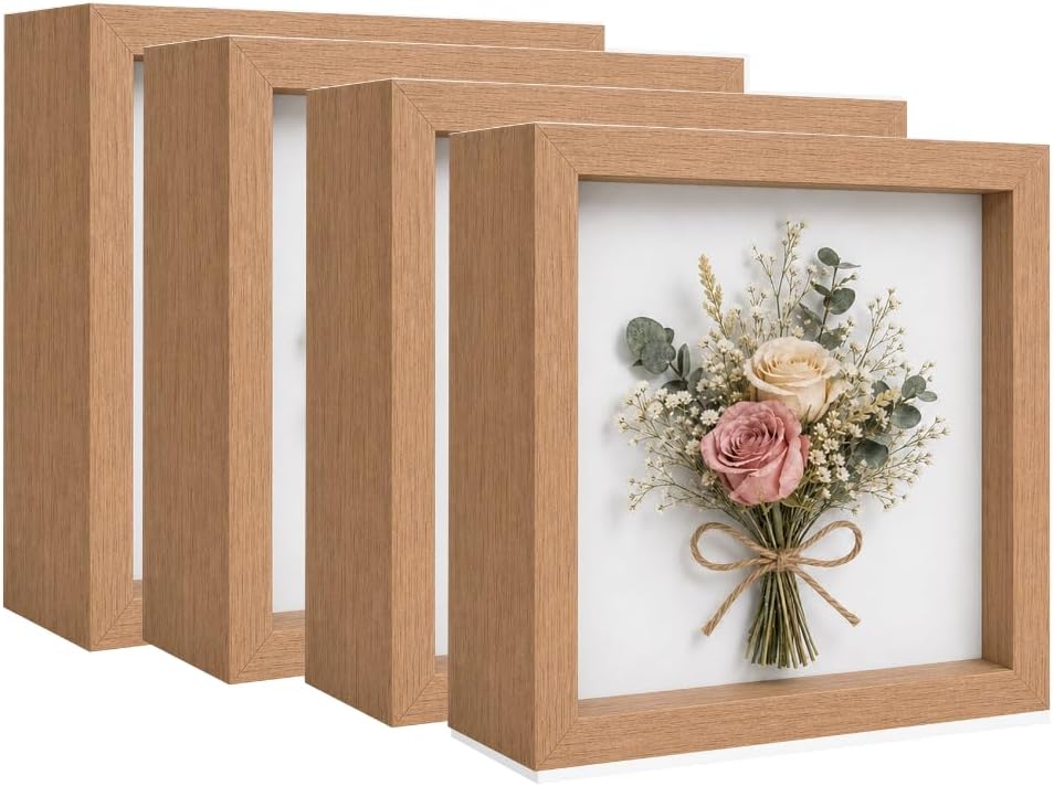 4 Pack Shadow Box Frame Display Cases, 5"x 5" Wood Deep Black Handicrafts Shadowbox Picture Frame for Flowers Jersey Baby Memory (5"x 5" Black)