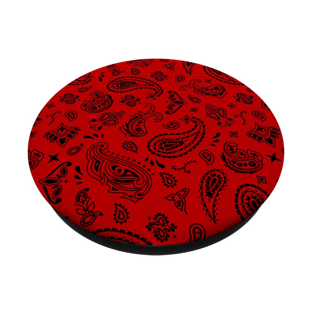 Red Bandana Paisley Pattern PopSockets Swappable PopGrip, Black - Image 2