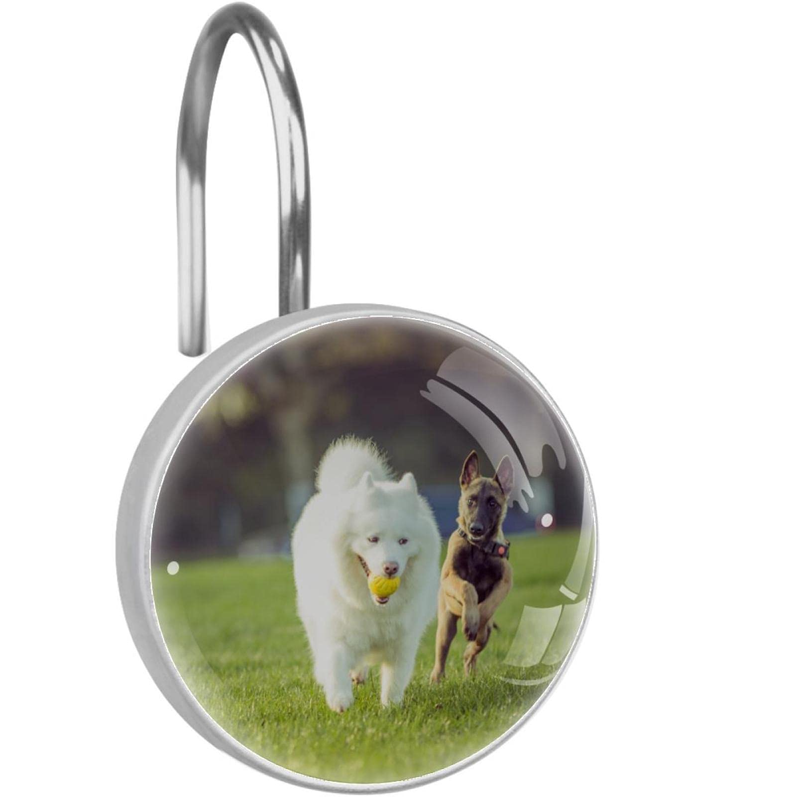Crochets rideau de douche inox lot de 12 anneaux herbe et animaux