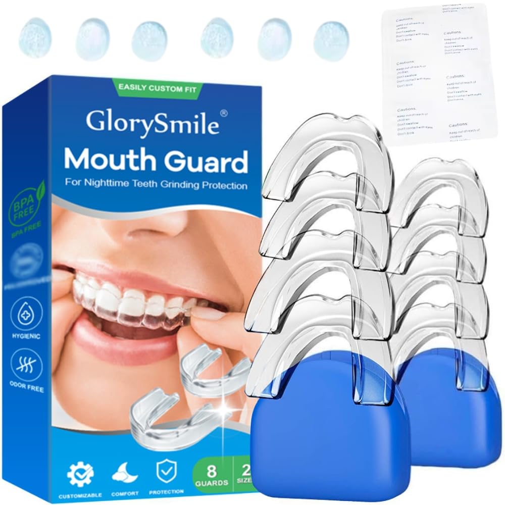 Mouth Guard for Teeth Grinding [8 Pack] with 6Pcs Denture Cleaner |Comfortable Custom Moldable Night Time Grinding Protection Teeth Cover Light & Heavy Grinding Night Guard Teeth Grinding