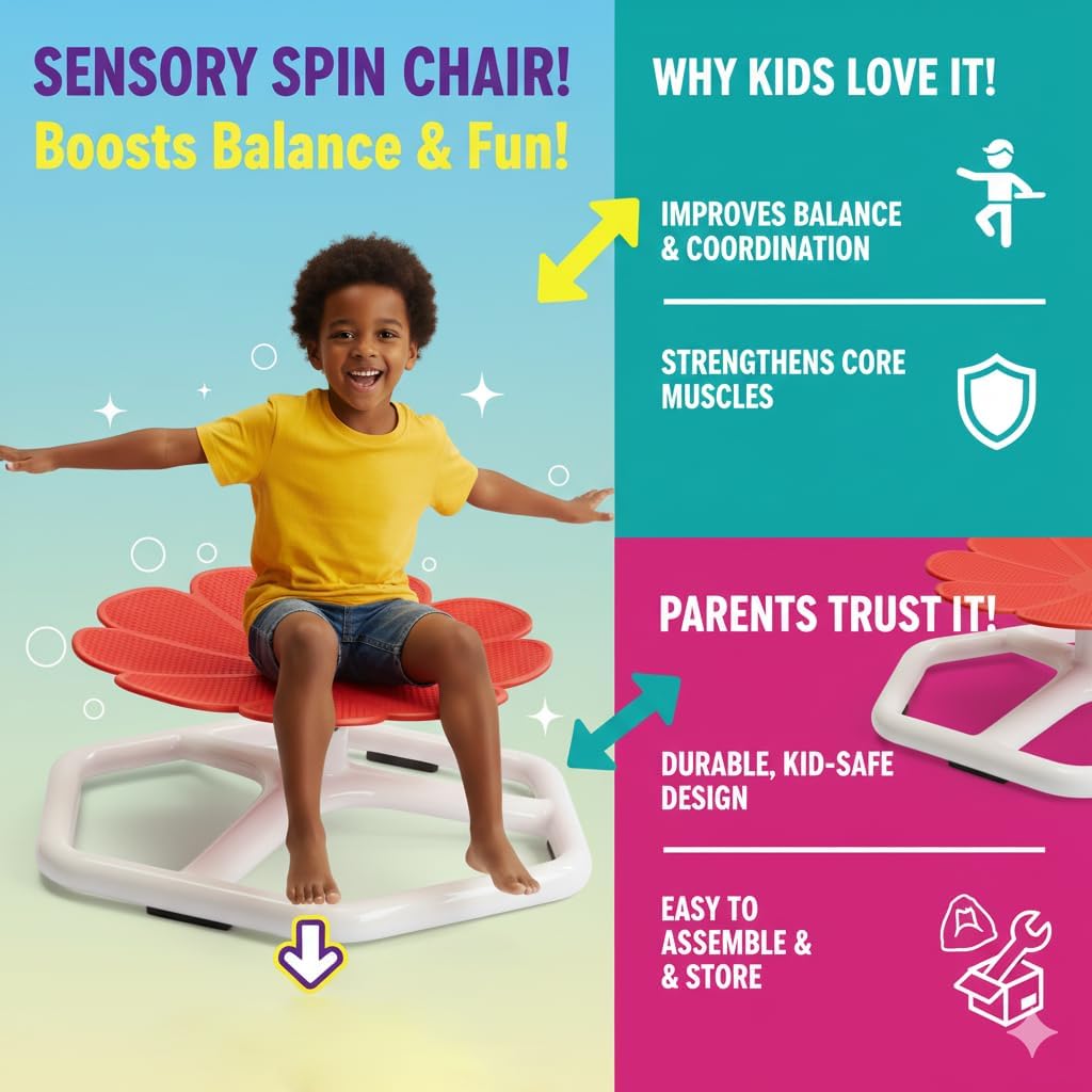 Spinning Chair for Autistic Kids,Sensory Swivel Chair, 220LBS Weight Capacity, Sensory Toy for ADHD & Autism 3-6 Years Children,Training Body Coordination, Metal Base Non-Slip Design (Orange)