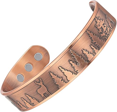 Miniatura 6 de Willis Judd Pulsera magnética de cobre puro para hombre, diseño de ciervo, vida silvestre de montaña, 8,5 pulgadas, Cobre, No es una piedra preciosa