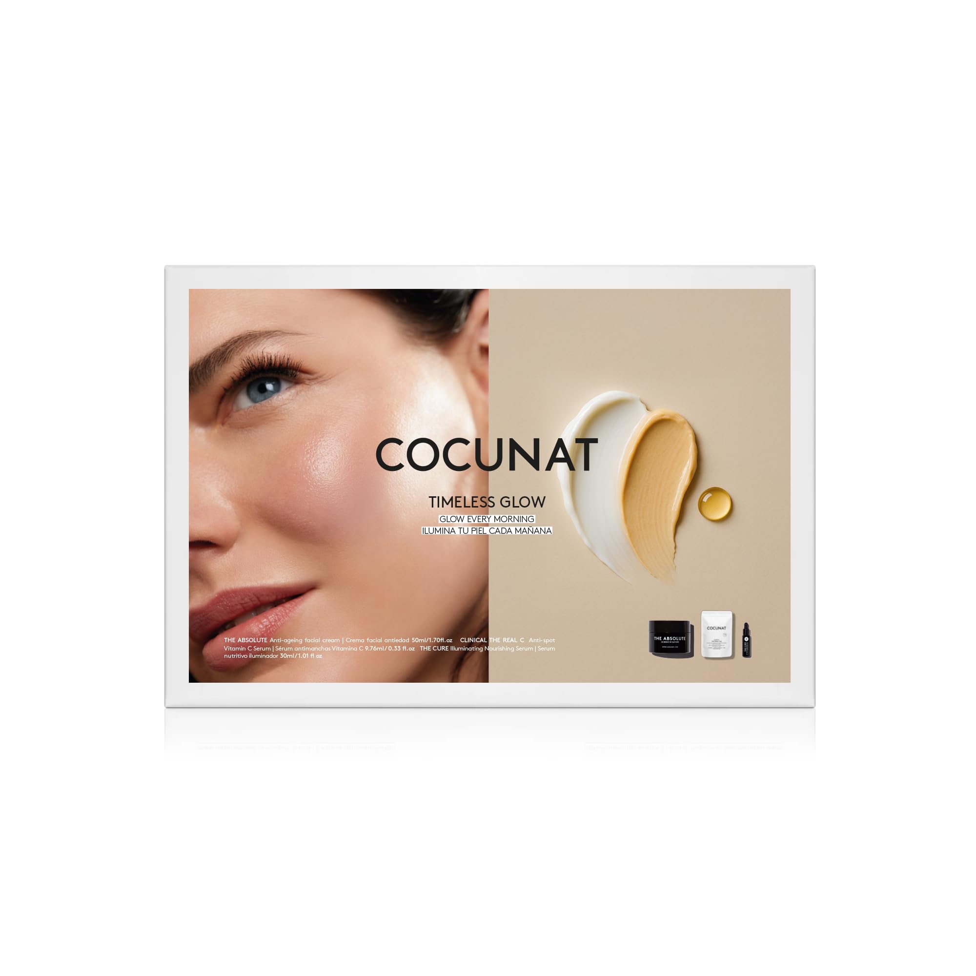 COCUNAT Timeless Glow Set Cofanetto Antietà Crema Viso Vitamina C Siero | Rituale illuminante intensivo con vitamina C pura e acido ialuronico. Riduce le rughe e le macchie della pelle.
